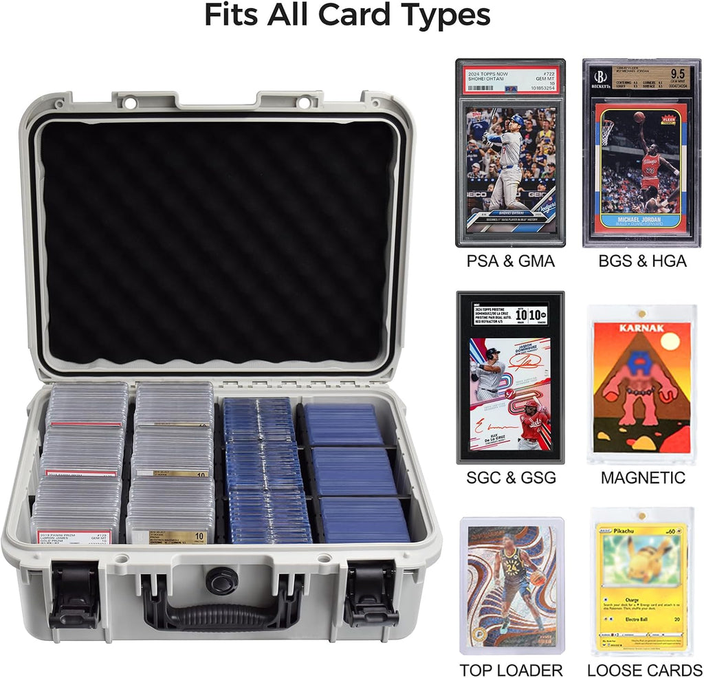 Trading Card Storage Box, Extra Large PSA Slab Case, Waterproof Carry Case | Graded Card Case with 8 Adjustable