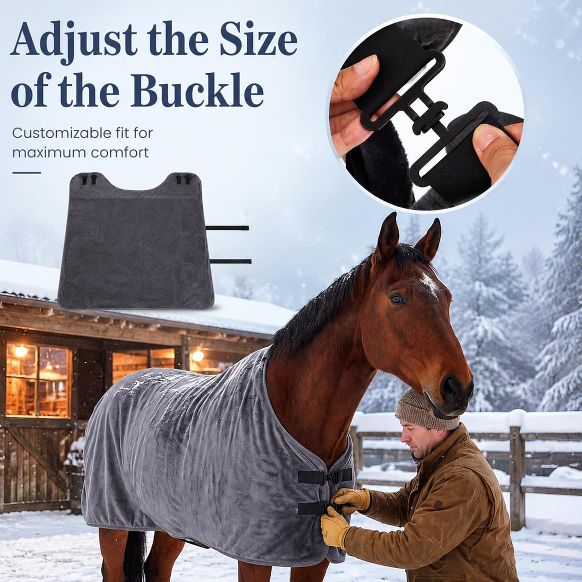 Winter Horse Blanket 70 Inch, Soft Fleece Stable Blanket with Surcingles