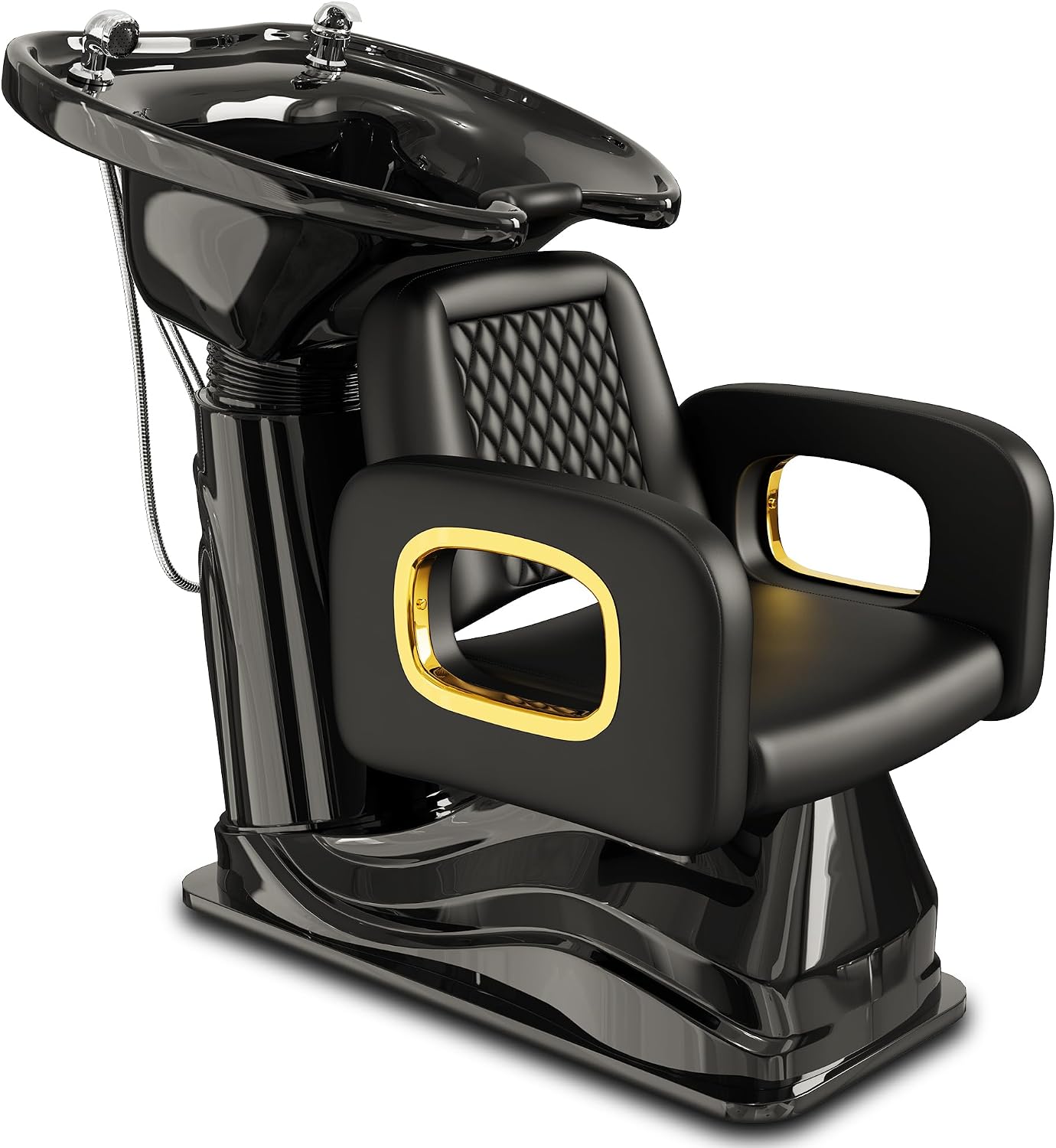 Black and Gold Shampoo Chair, Professional Shampoo Bowl and Chair Set for Salon, Comfortable Barber Backwash Chairs