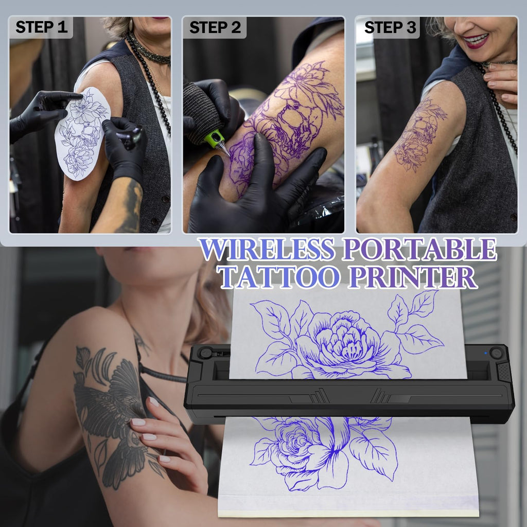 Wireless Tattoo Stencil Printer, Portable Bluetooth Thermal Tattoo Printer with App Custom-Size≤ A4, Print Realistic