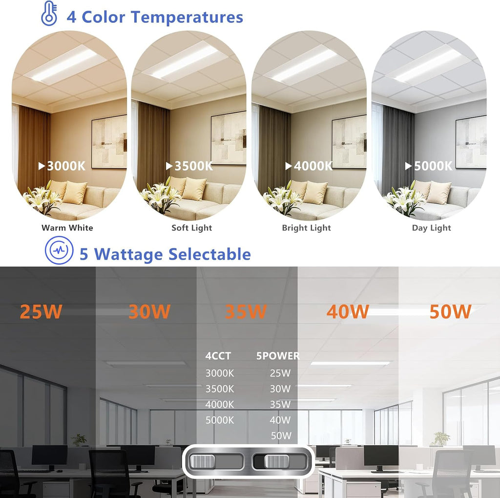 2x4 LED Troffer Light,Selectable 4CCT,7000 LM,0-10V Dimmable,2Pack