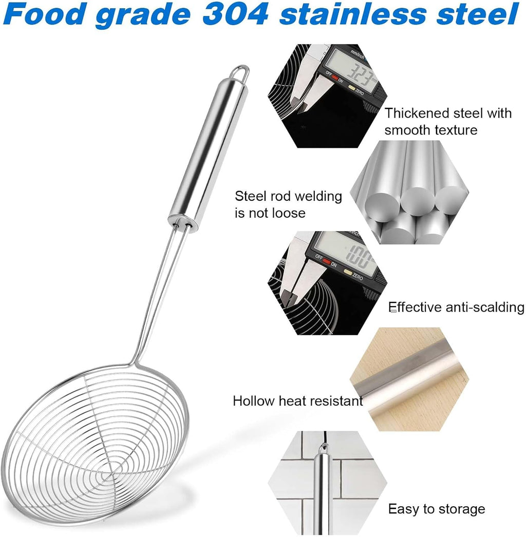 Steel Spider Strainer Skimmer Ladle - Wire Strainer Pasta Skimmer for Kitchen Cooking and Frying