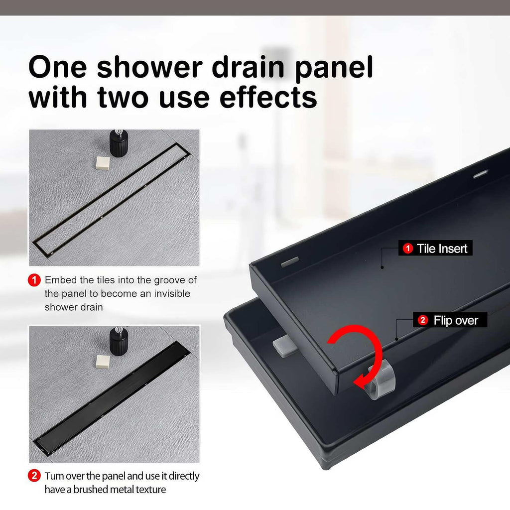 Linear Shower Drain 54 inch Matte Black with Tile Insert Panel