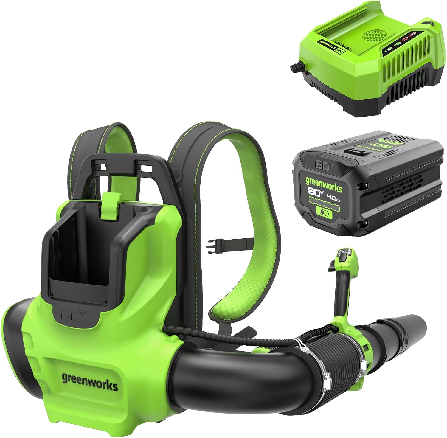 80V Backpack Leaf Blower, 750 CFM, 4.0 Ah Battery and Charger