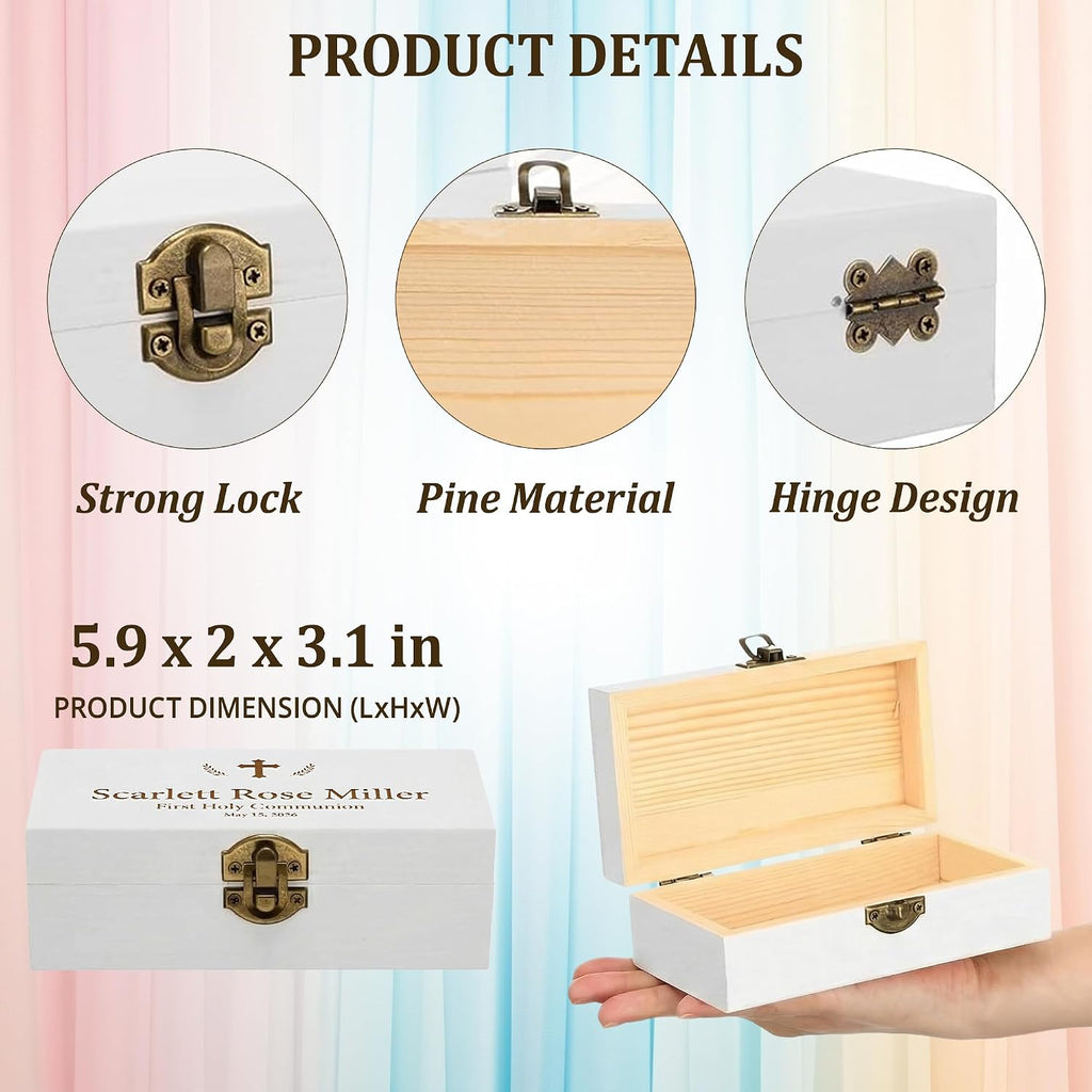 Personalized Keepsake Box for First Communion - Custom Engraved Wooden Memory Box for Baptism, Christening Gift