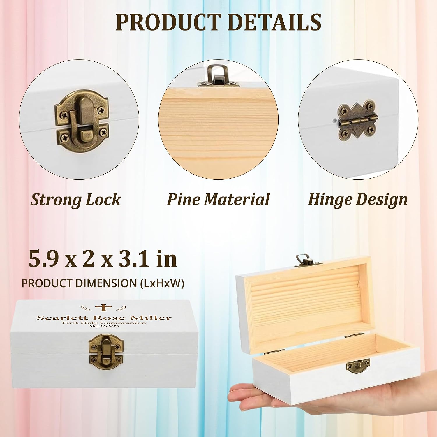 Personalized Keepsake Box for First Communion - Custom Engraved Wooden Memory Box for Baptism, Christening Gift