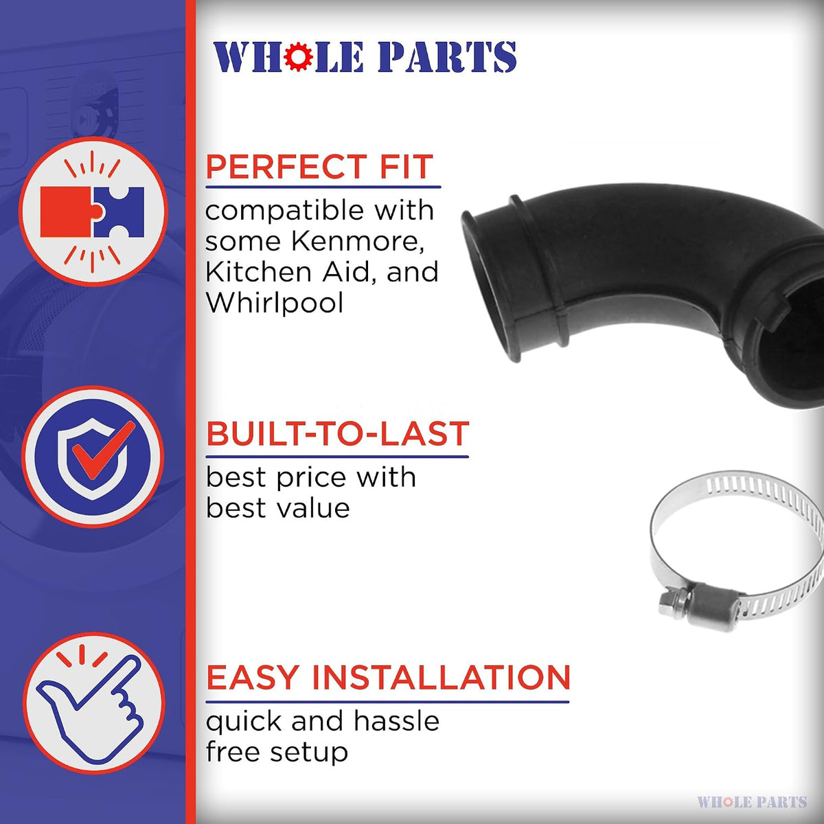 Whole Parts Upgraded Dishwasher Hose Kit Part# W10730897