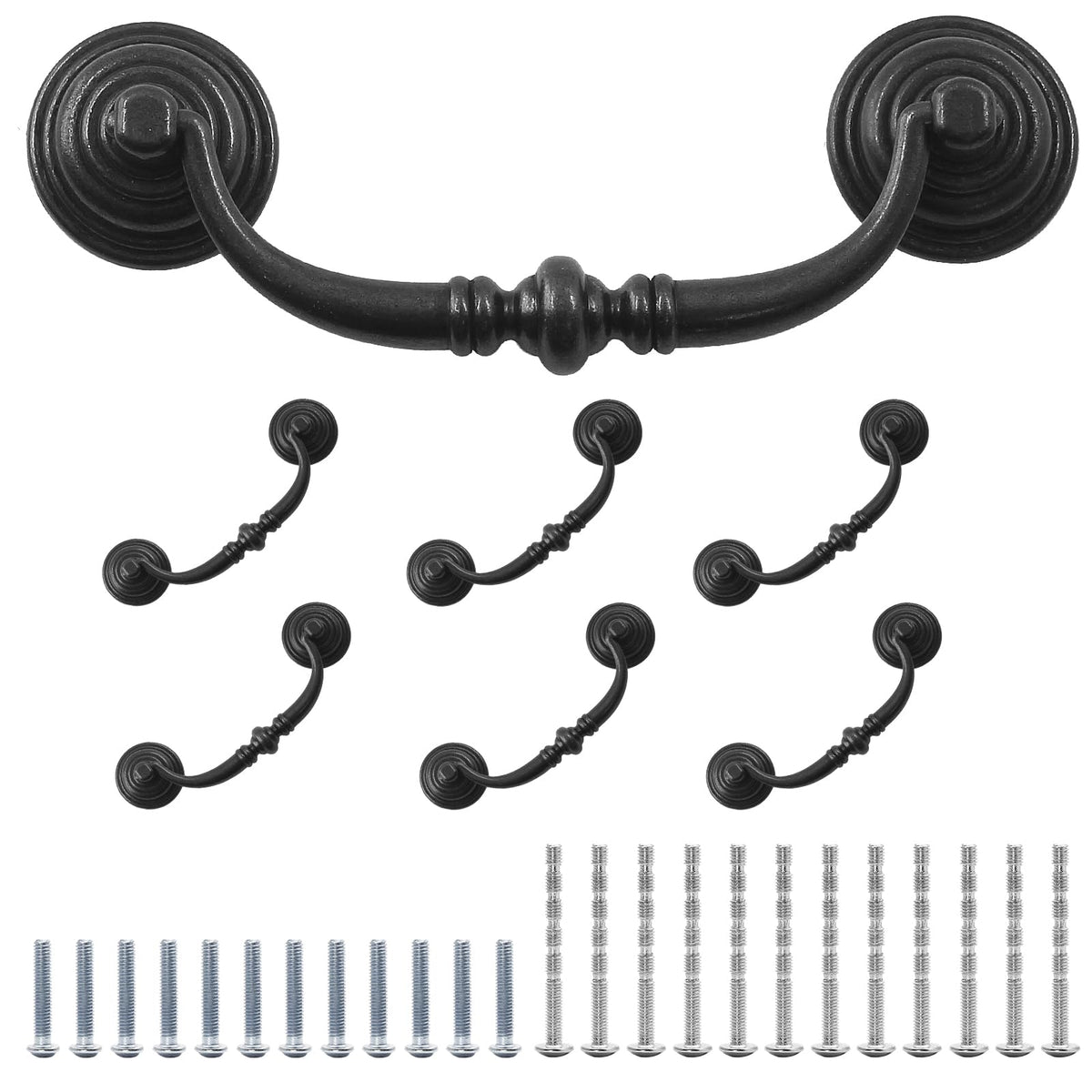 Antique Drop Bail Pulls, 4.3" Hole Center, 6PCS