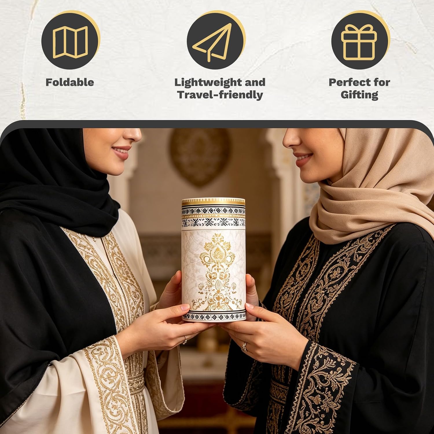 Muslim Prayer Rug with Tasbih Prayer Beads and Compass Keychain