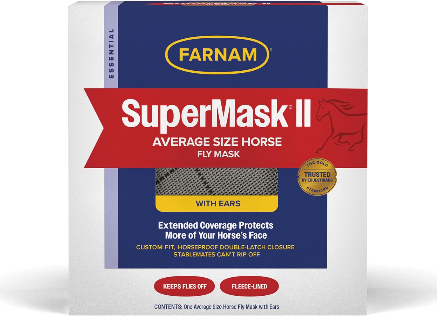 SuperMask II Horse Fly Mask with Ears, Average Size, Color May Vary