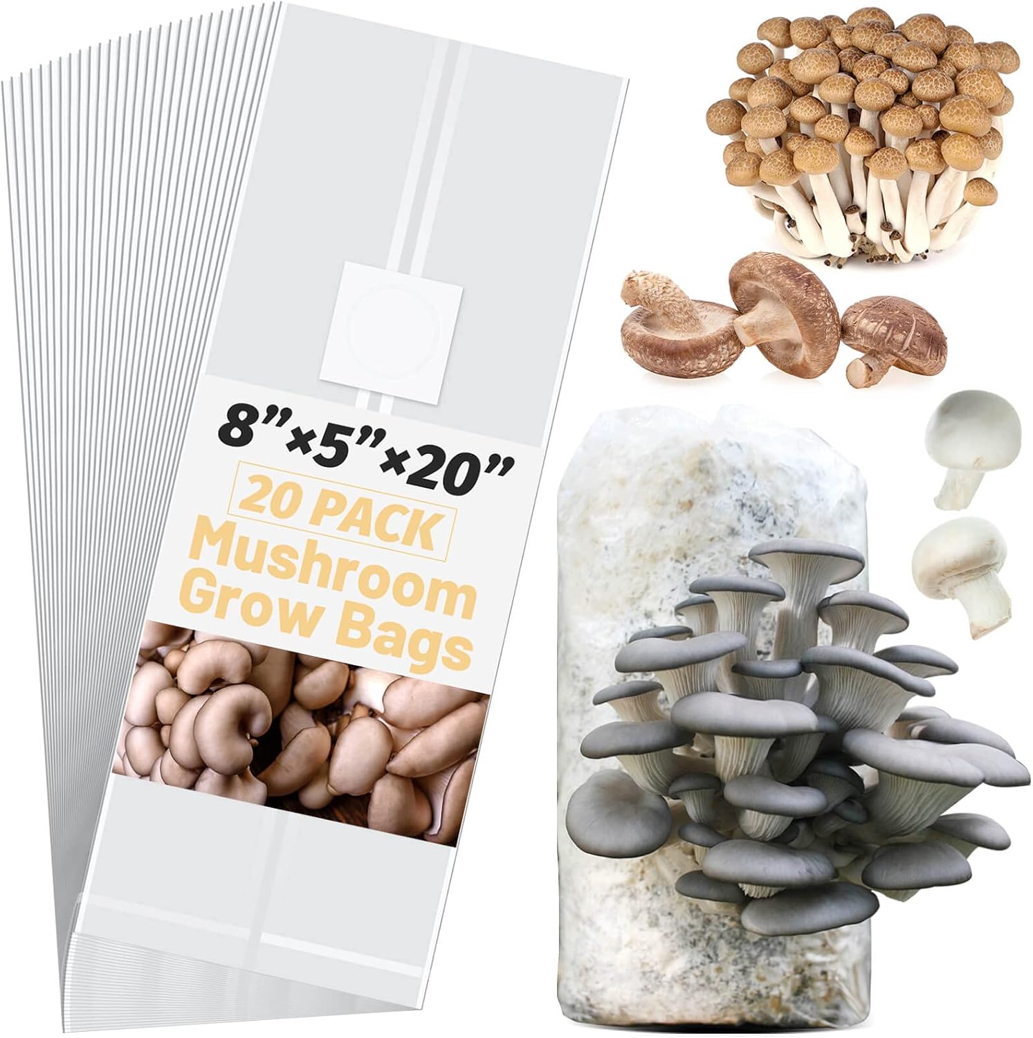 Mushroom Spawn Bags, 20Pcs Large Extra Thick 6 Mil Mushroom Growing Bags