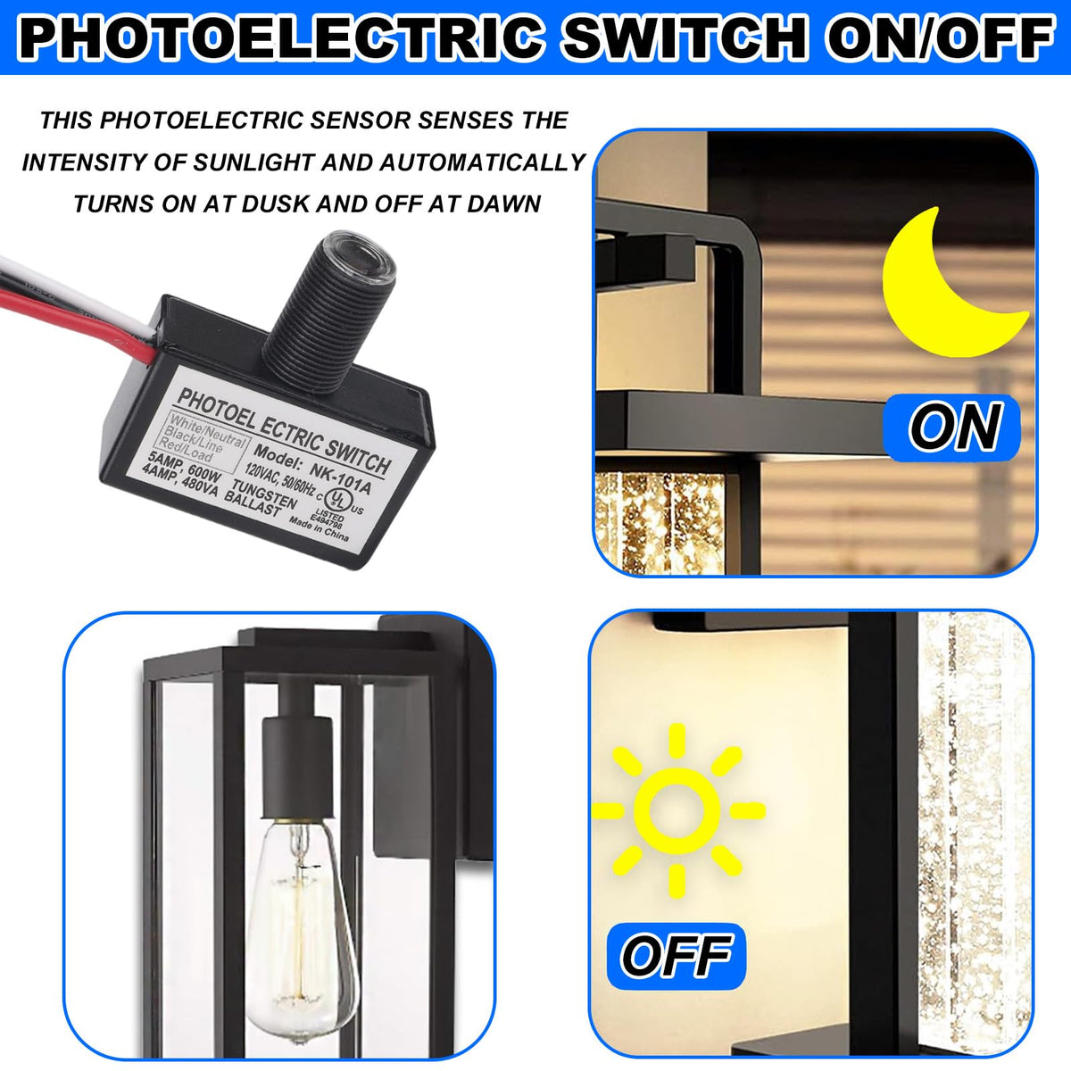 2pcs 105V-130V AC Photocell Light Sensor