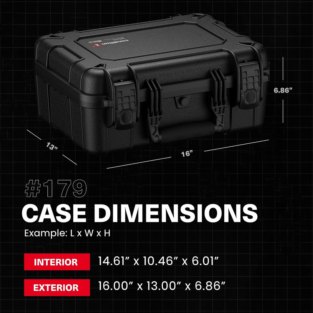 16" Pistol Case, Model 179, Heavy Duty Waterproof Hard Gun Case | With Slot Mag, Waterproof Hard Gun Case, TSA