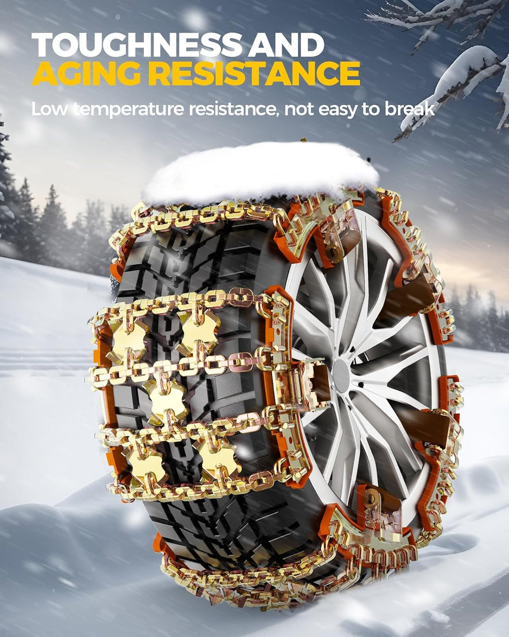 Snow Tire Chains for Car/SUV/Pickup, Adjustable Universal Emergency Alloy Steel Snow Chains for Off-road SUV Car