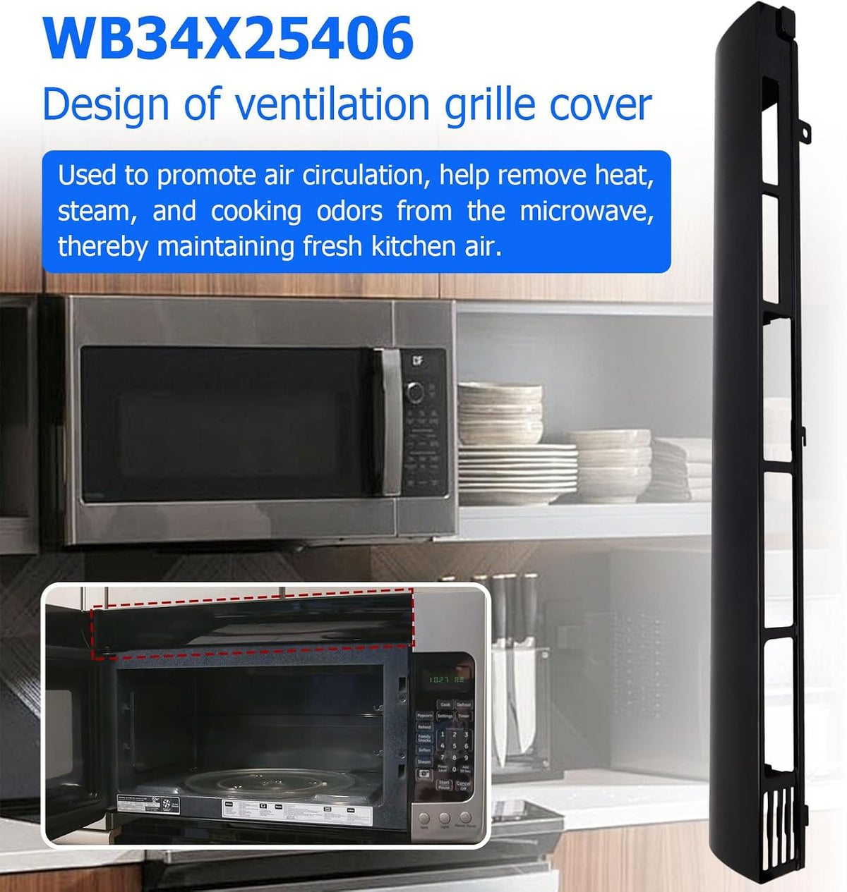 1PC WB34X25406 Microwave Vent Grille Replacement for GE Over-the-Range Microwaves