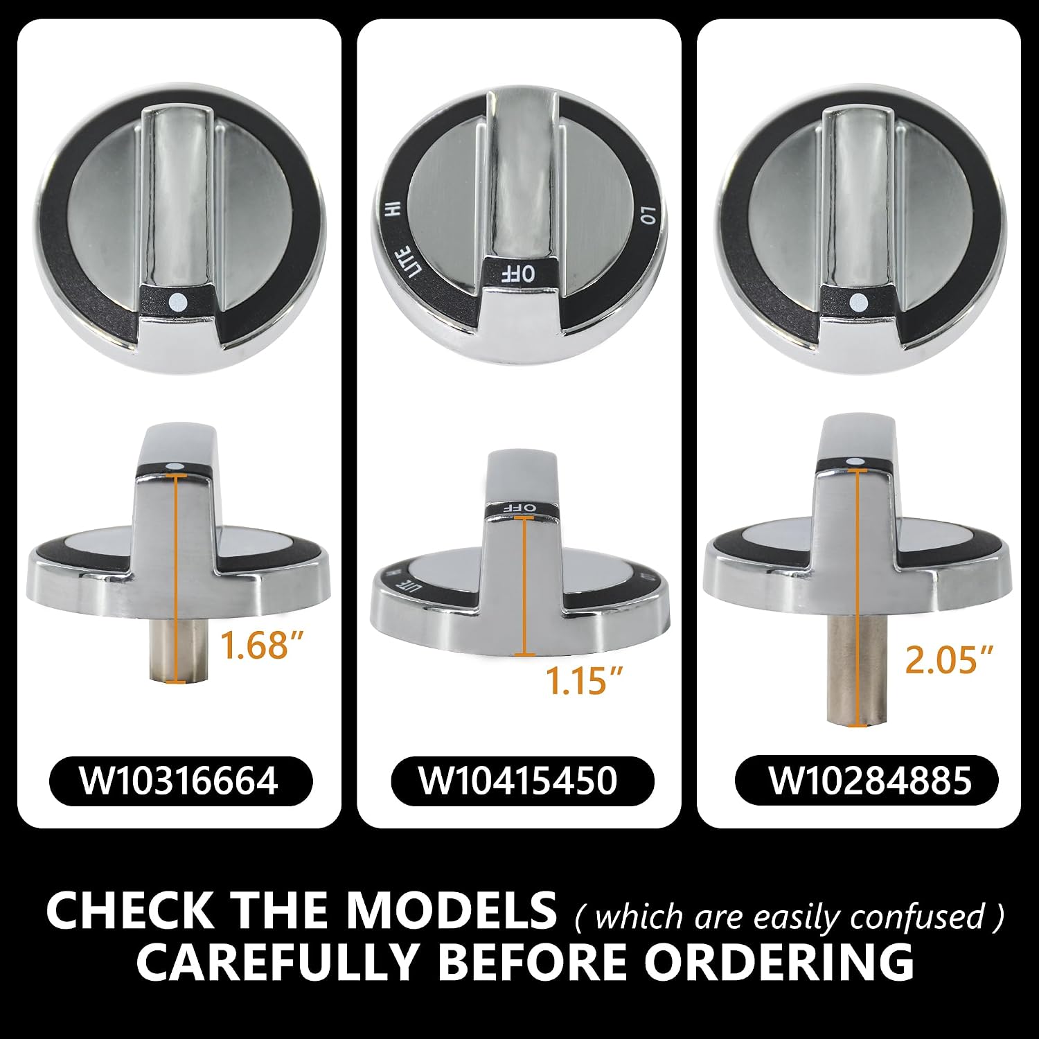 W10284885 Stove Knob Gas Control Assembly Burner Replacements Part 5PCS | Metal Plating, Compatible With Whirlpool