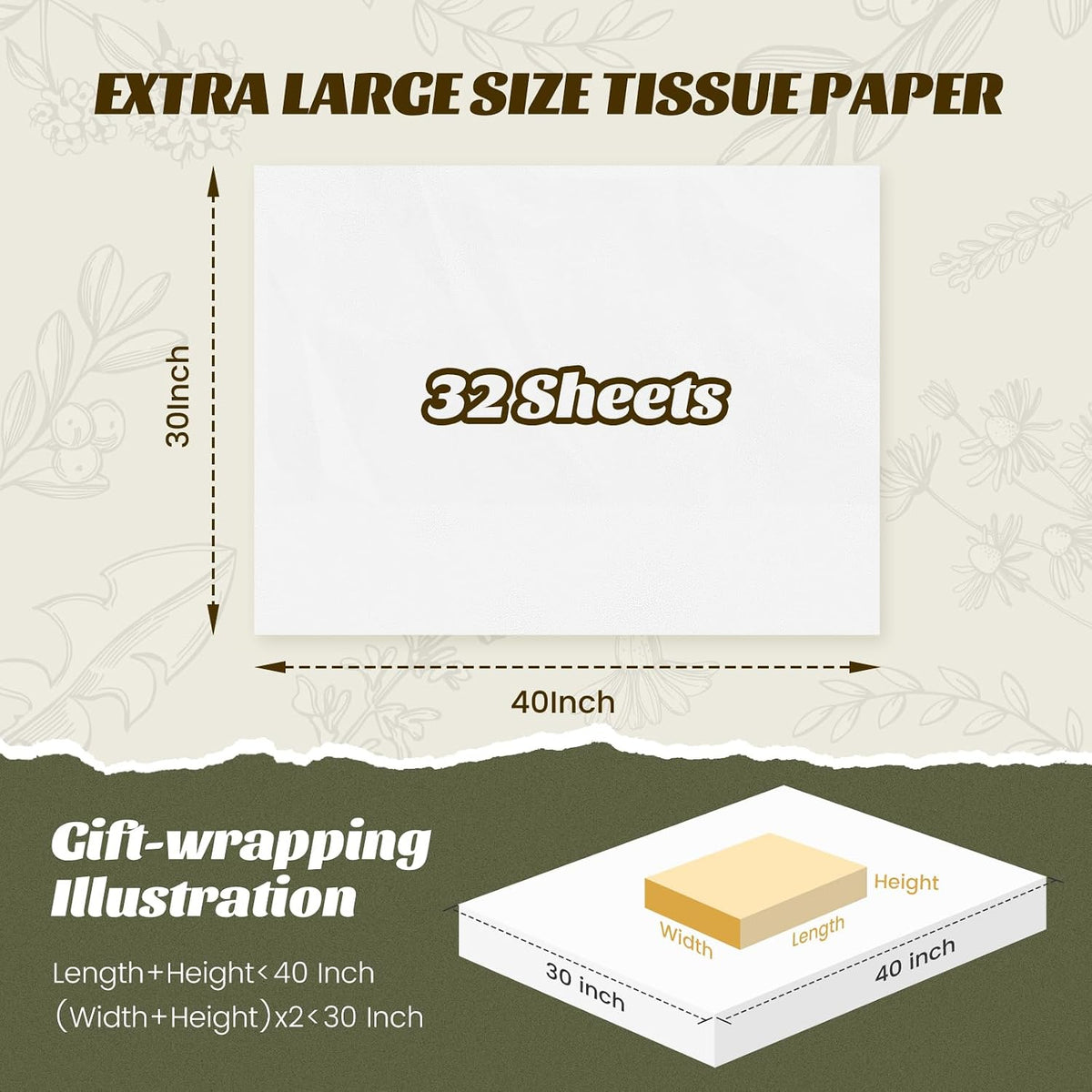 30"x40" White Tissue Paper for Gift Bags, 32 Sheets Acid Free Tissue Paper