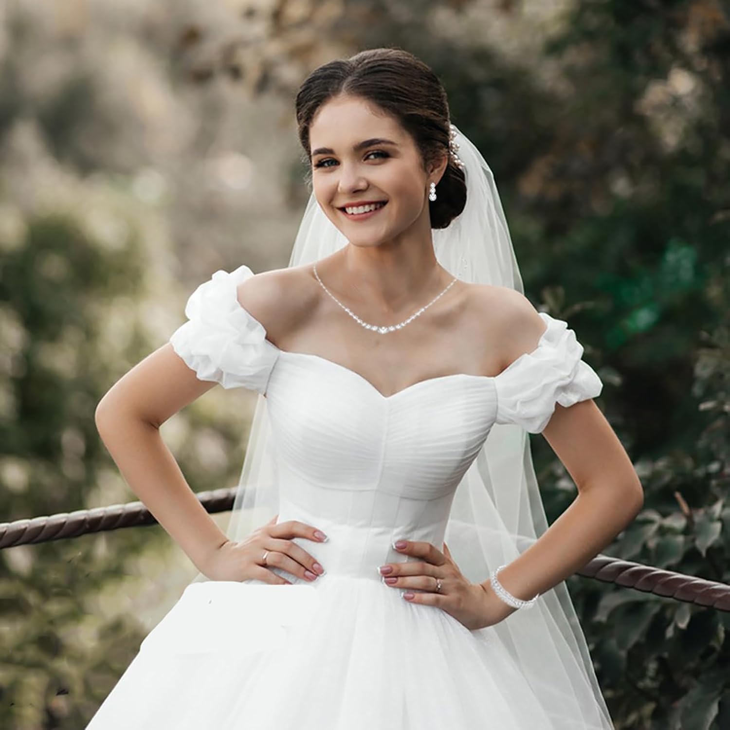 Crystal Wedding Jewelry Set, Silver Necklace Earrings Bracelet Crystal Bridal Wedding Jewelry Sets for Brides
