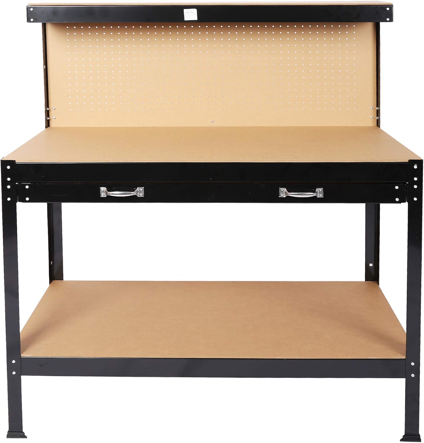 45" Heavy-Duty Steel Workbench with Pegboard & Storage Drawer | Garage Workshop Table with Bottom Shelf | Tool