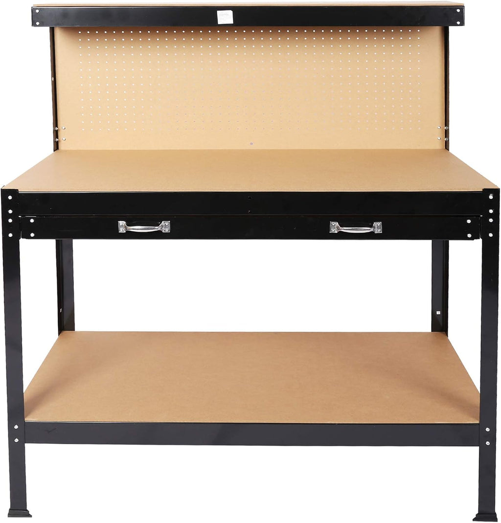 63" Steel Workbench Tool Storage - Heavy-Duty Workshop Table with Drawer, Peg Board - Durable, 300lbs Capacity