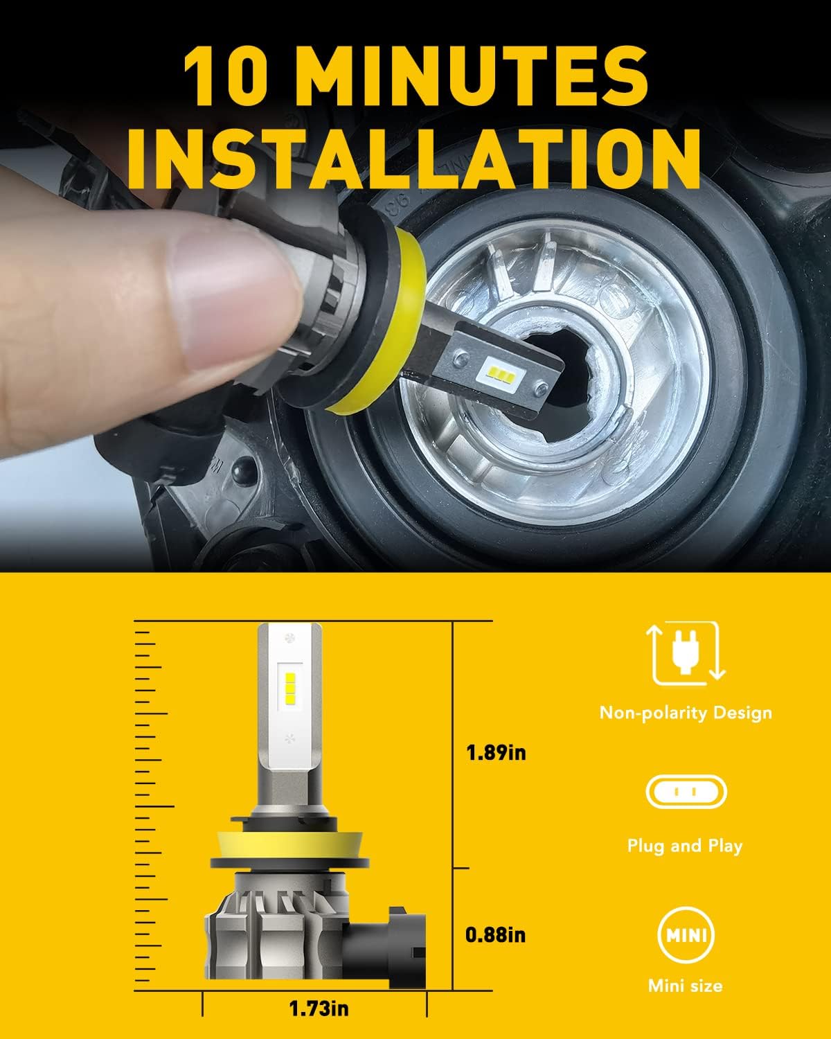 H11/H8/H16 LED Fog Light Bulbs or DRL, 6000 Lumens 6500K Cool White Light, 300% Brightness, CSP LED Chips Fog Lamps