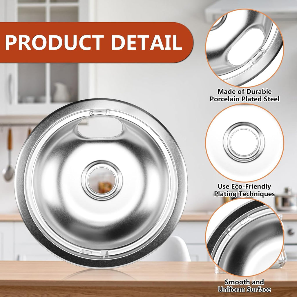 W10196405 W10196406 Electric Stove Burner Drip Pans & MP22YA Electric Range Burner Element Unit Set by Cenipar-Compatible with Whirl-pool Ken-more Ama-na Range Oven/Stove