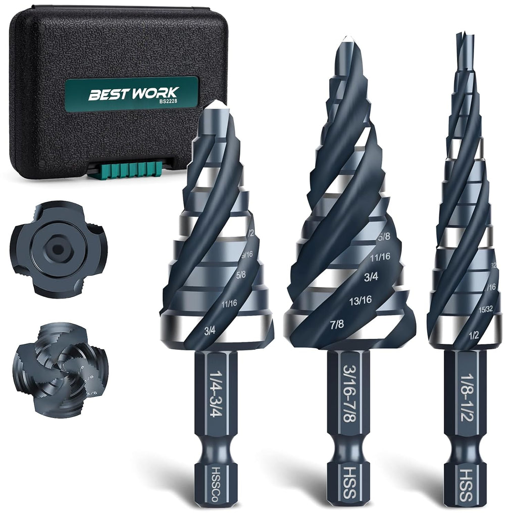 3-Piece Unibit Step Drill Bit for Metal, HSS Step Bit Set, 1/8"-7/8"