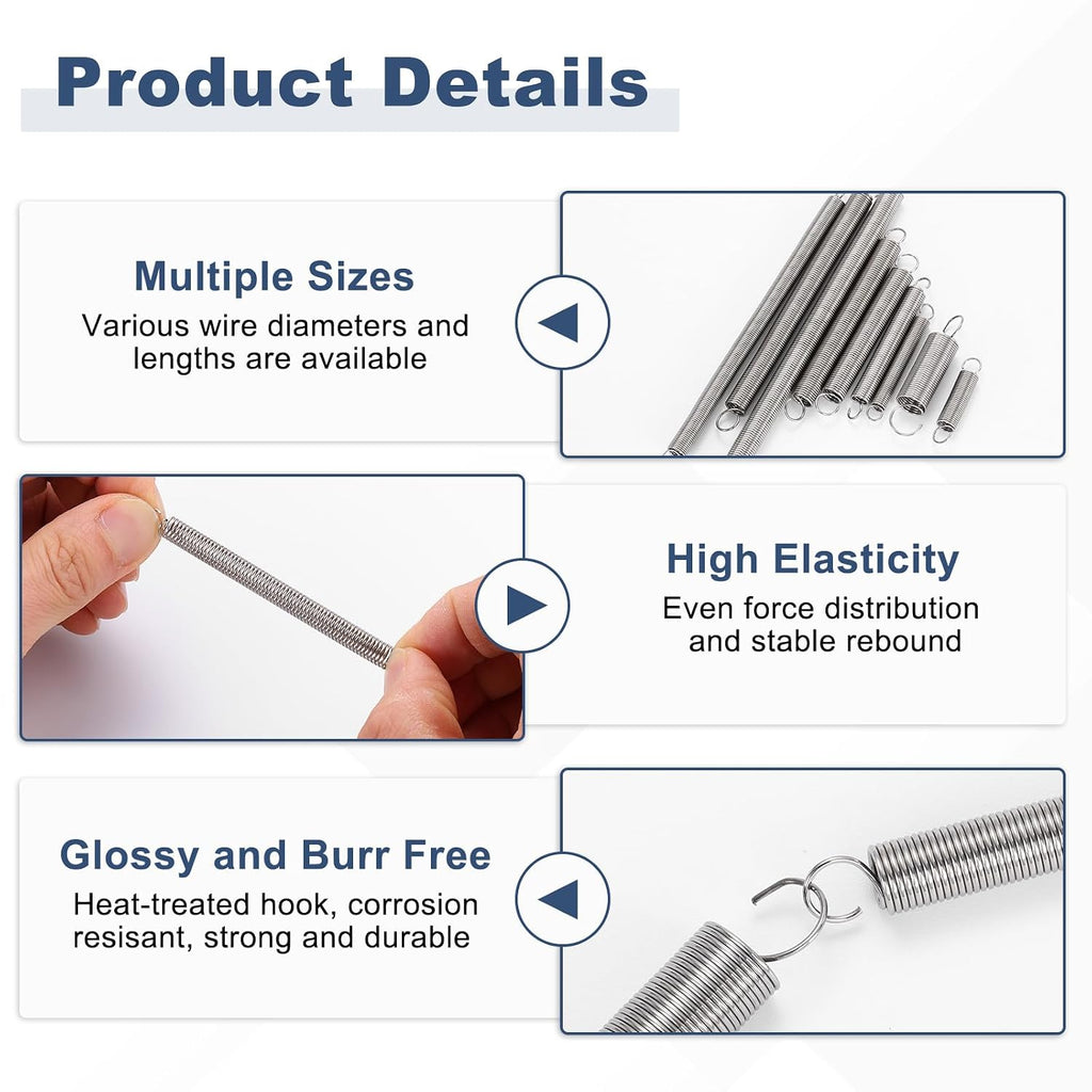 20Pcs Stainless Steel Extension Spring Dual Hook 0.5mmWD, 5x60mmODxL
