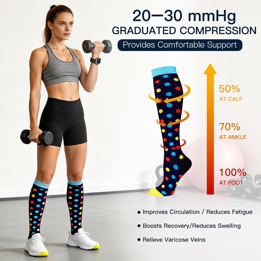 3 Pairs Compression Socks for Women Men 20-30mmhg Knee High Stocking for Sports Running Travel Nurses