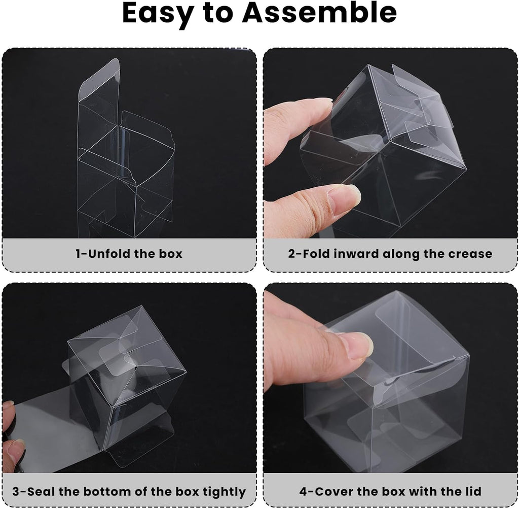 60 Pack Clear Favor Boxes, 2x2x2 Inch Candy Boxes with Ribbons, Small Candy Containers Plastic Gift Box for Macaron