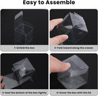 60 Pack Clear Favor Boxes, 2x2x2 Inch Candy Boxes with Ribbons, Small Candy Containers Plastic Gift Box for Macaron