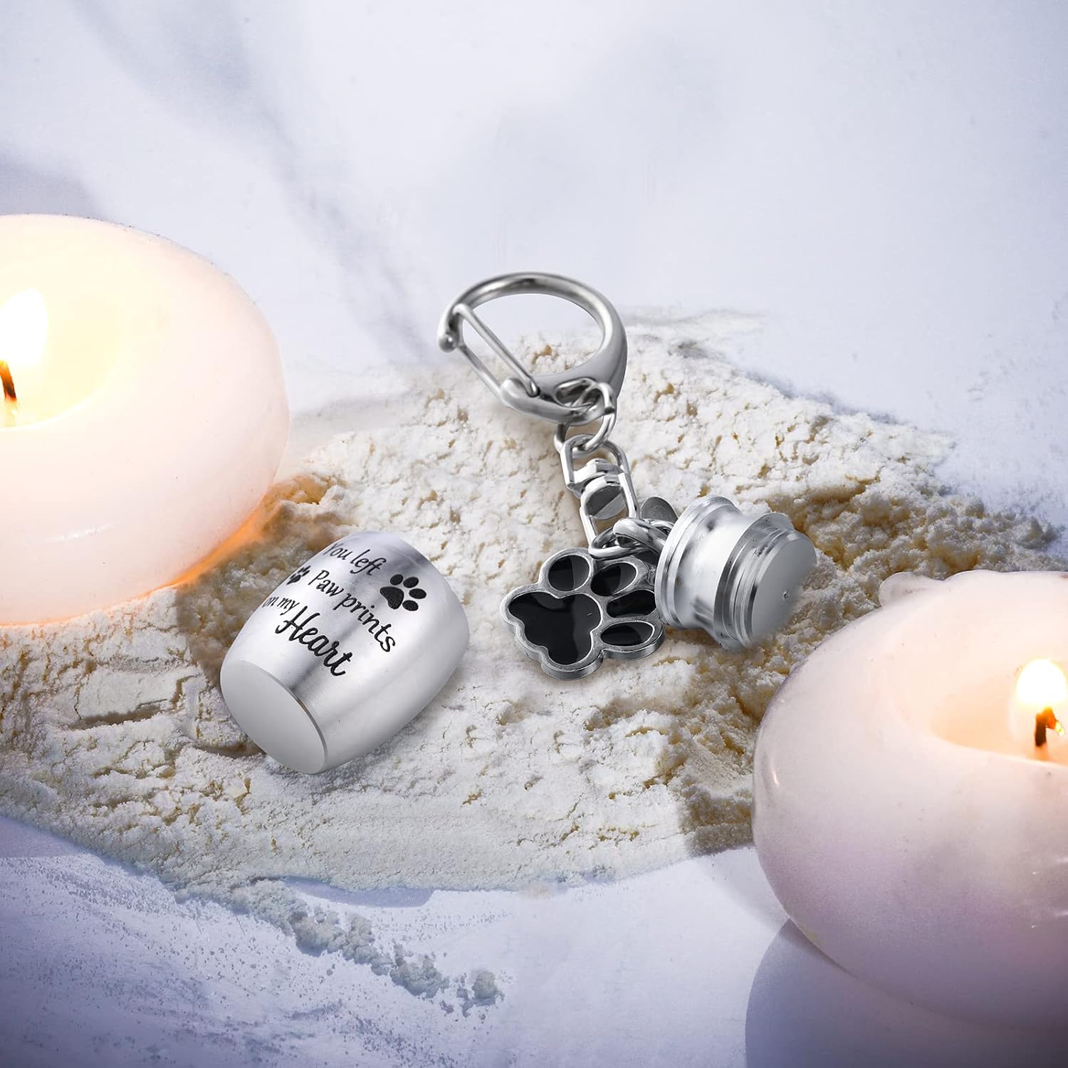 2 Pcs Pet Urn Keychain for Ashes Dog Cat Paw Print