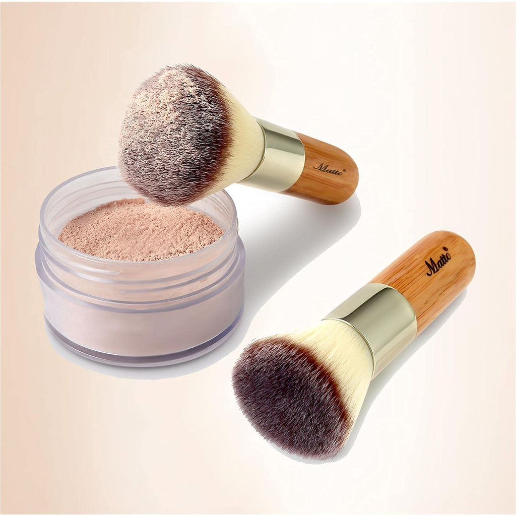 2-Piece Short Makeup Brush Set with Powder and Foundation Brushes