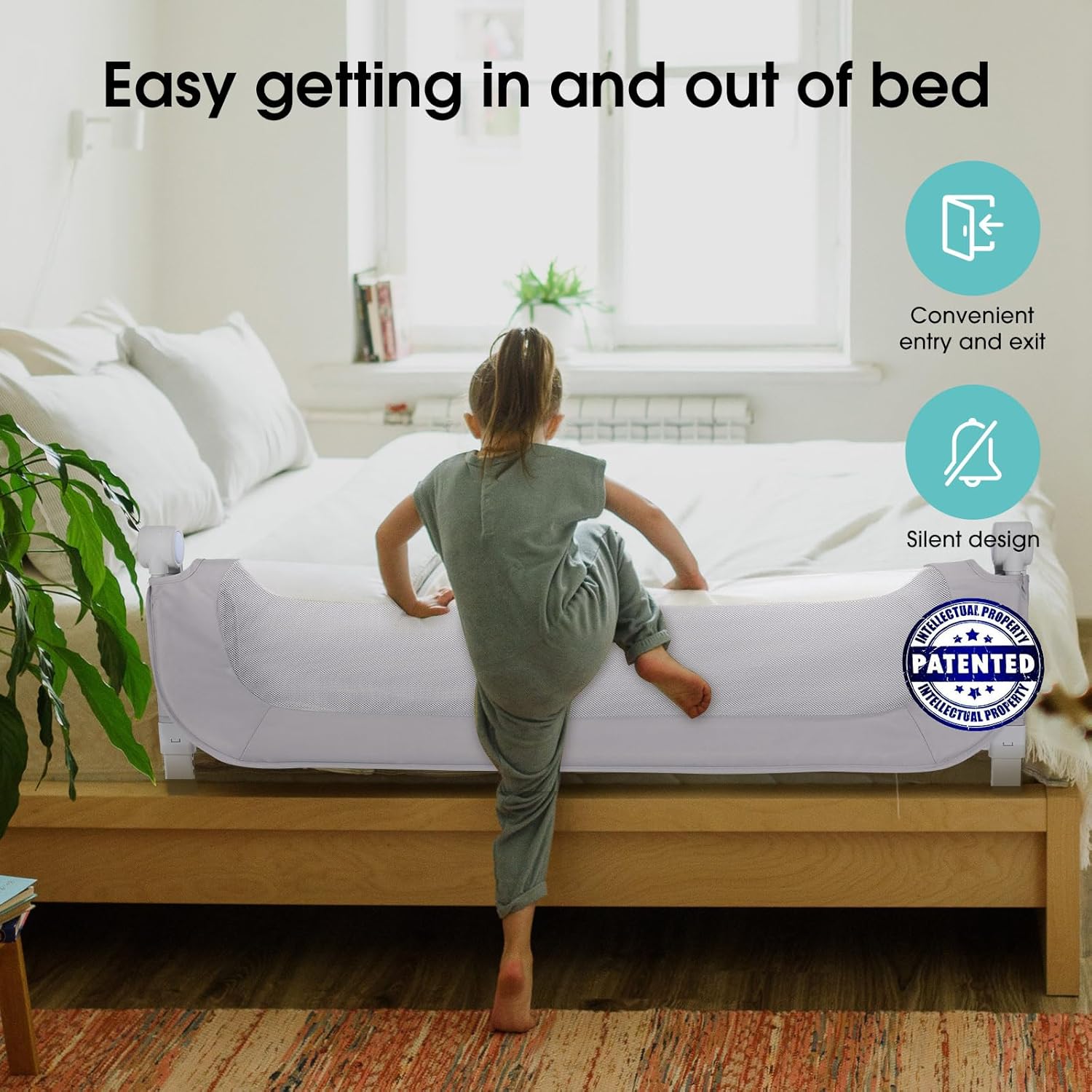 Baby Bed Rail Guard for Toddlers - 47" Toddler Bed Side Rails for Twin, Full, Queen Bunk Size Bed Swing Down Bedrail