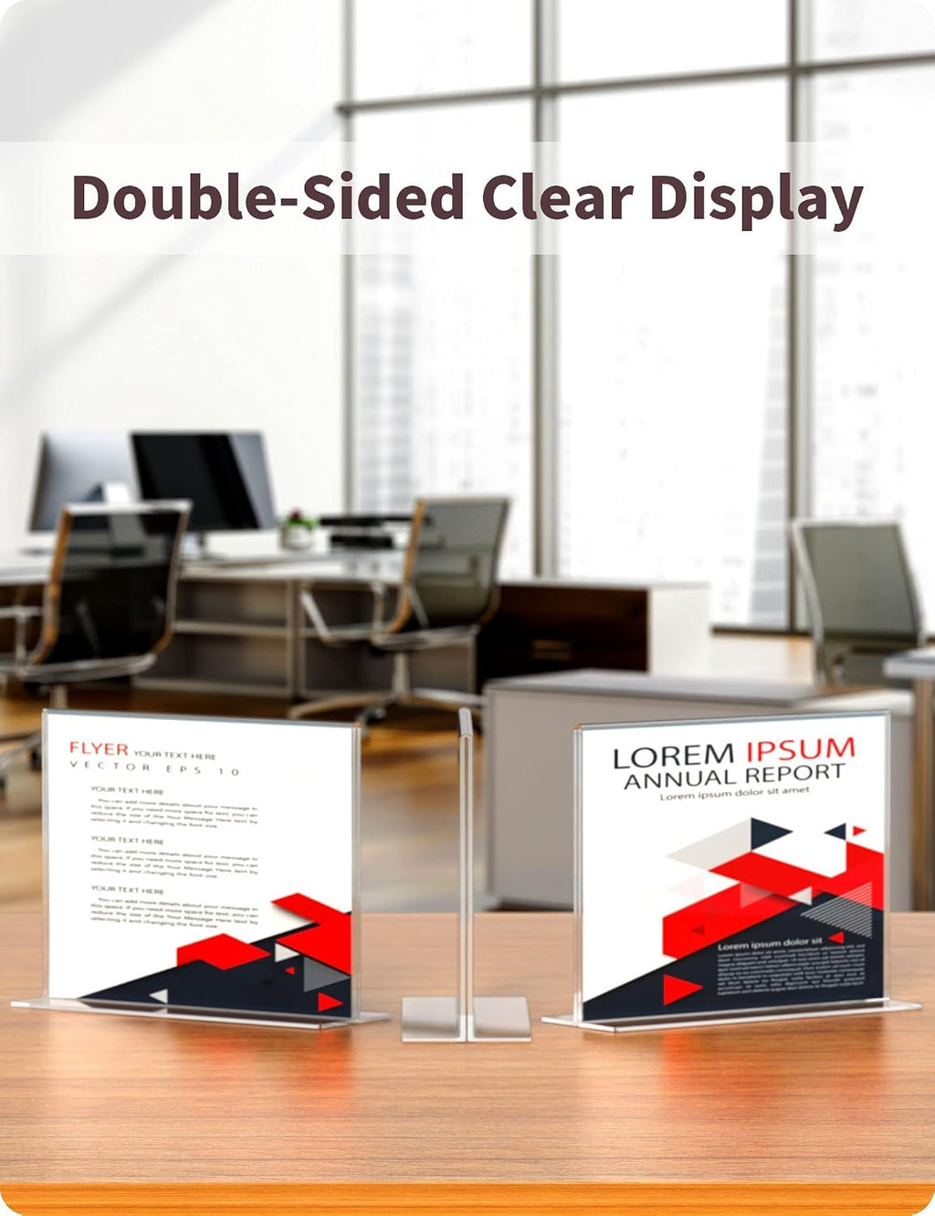 Acrylic Sign Holder 8.5 x 11 Horizontal T-Shape Flyer Stand 3 Pack | Double Sided Clear Frame, Landscape Display