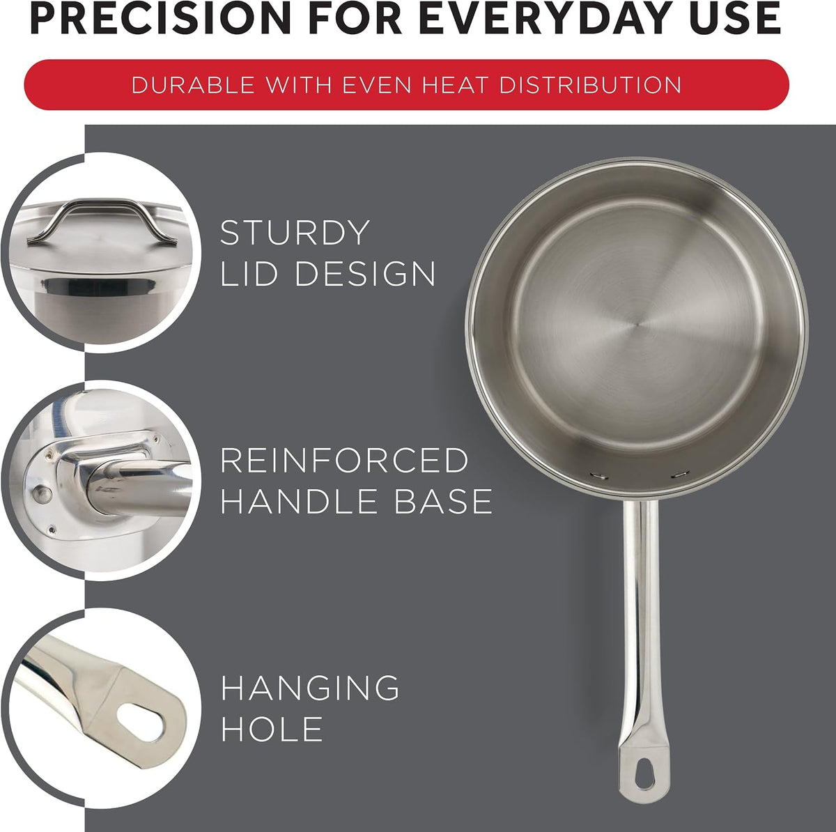 7 1/2 qt 7.5 qt Stainless Steel Sauce Pan with Cover
