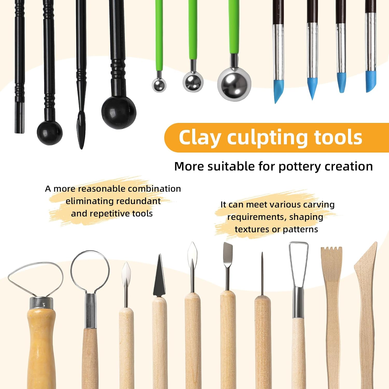 38 Pcs Pottery Tools & Air Dry Clay Tools Kit – Modeling Tools Set for Carving, Shaping, Molding & Crafting – Ideal