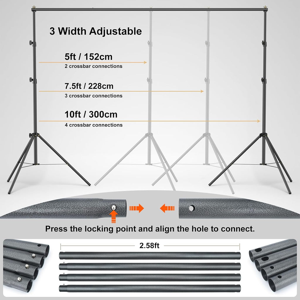 Lincostore Backdrop Support Stand Kit 10x7.1ft Adjustable Photography Studio Photo Background Support System with