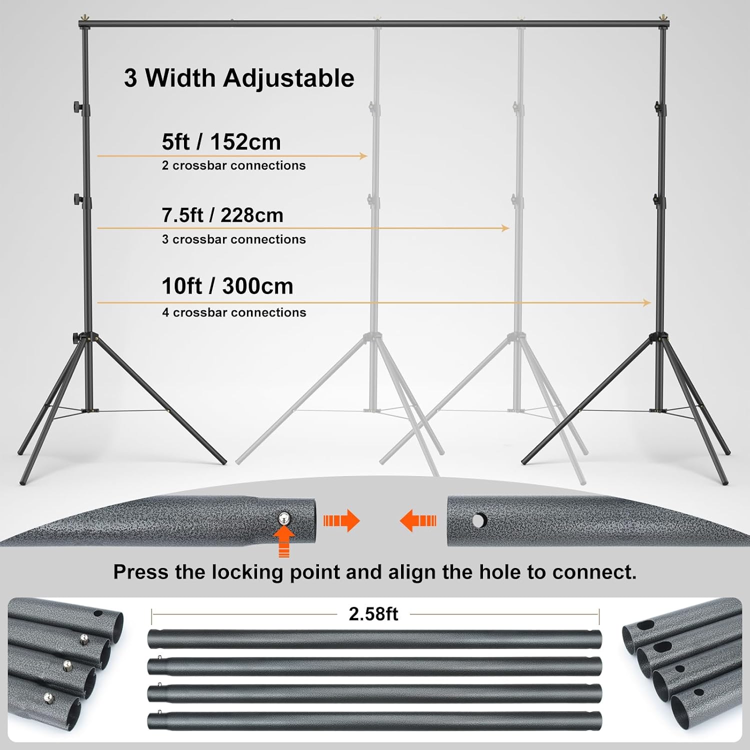 Lincostore Backdrop Support Stand Kit 10x7.1ft Adjustable Photography Studio Photo Background Support System with