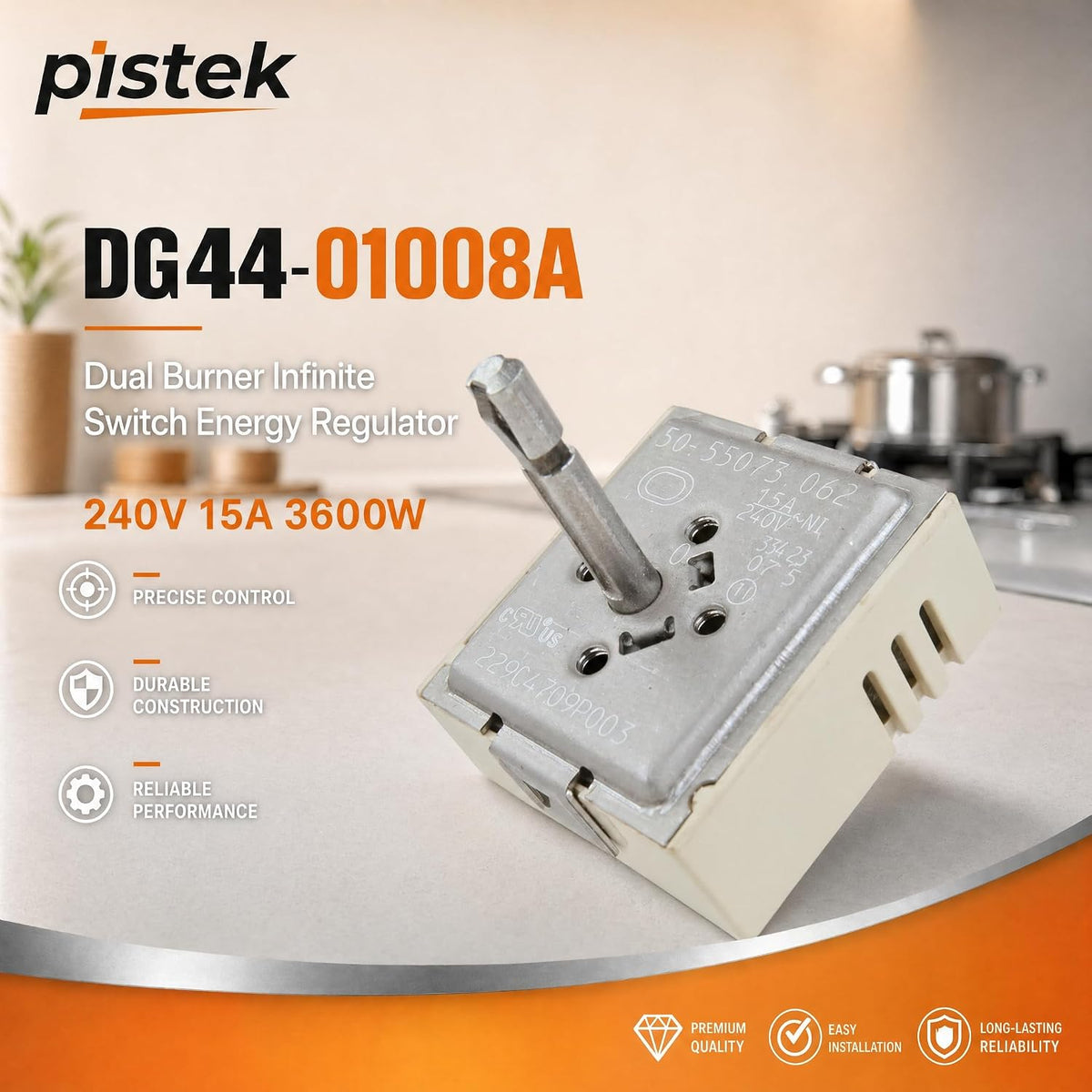 Replacement Burner Control Switch DG44-01008A Fits Samsung NE59J3420SW/AA-01 NE59J3421SS/AA-01 NE59J3420SB/AA-01 NE59J3420SB/AA-0001 NE59J3420SS/AA-01 – Dual Infinite Switch for Electric Range