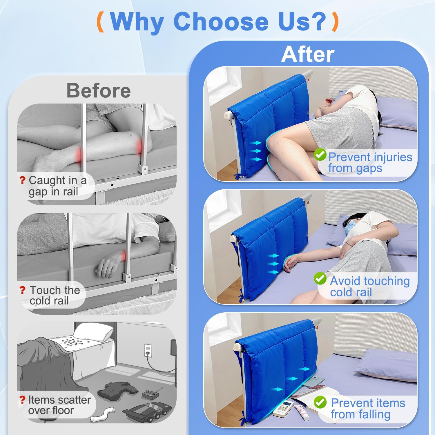 Bed Rail Pads for Elderly Adults Safety, Hospital Bed Railing Covers, Bedside Guard Rails Cover, Sleep Bumpers Foam