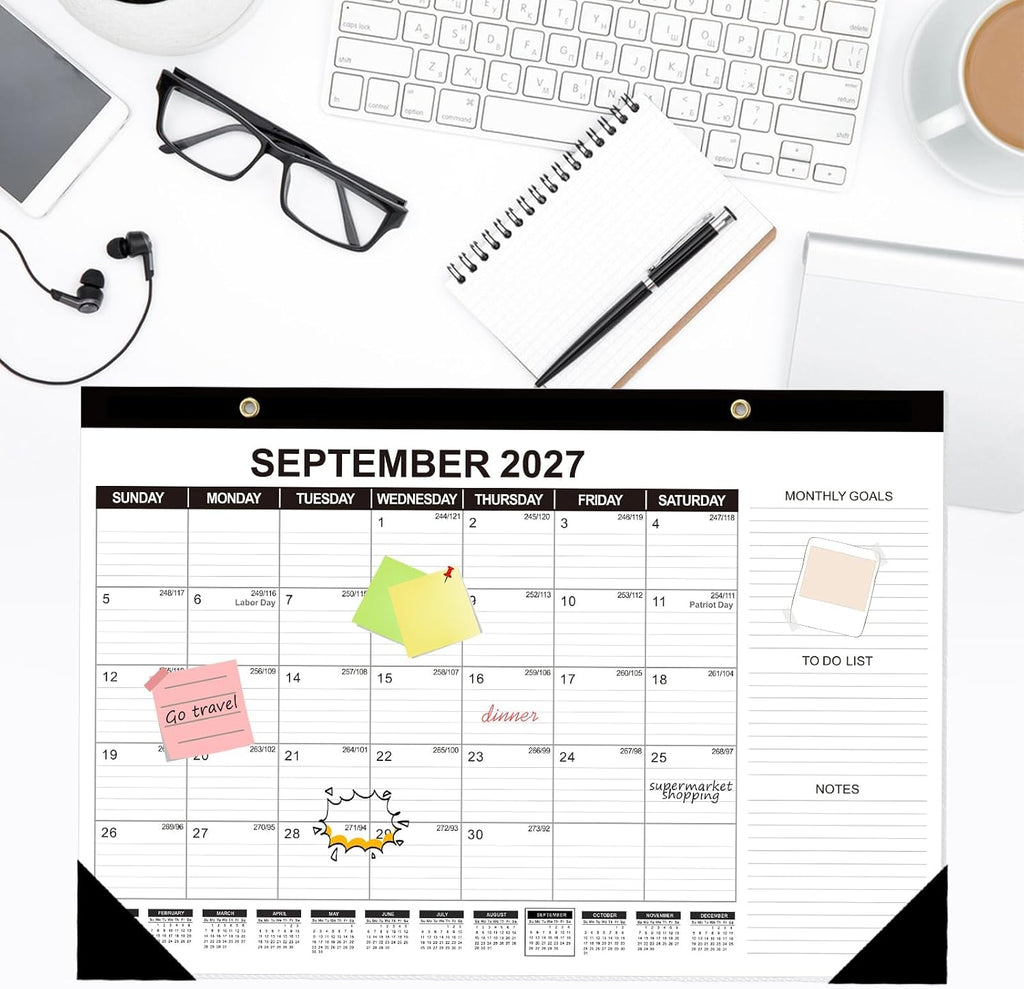 Desk Calendar 2026-2027 (Jun. 2026 - Dec. 2027), 19 Months Calendar 17" × 11.5" Desktop Planner with Julian Date