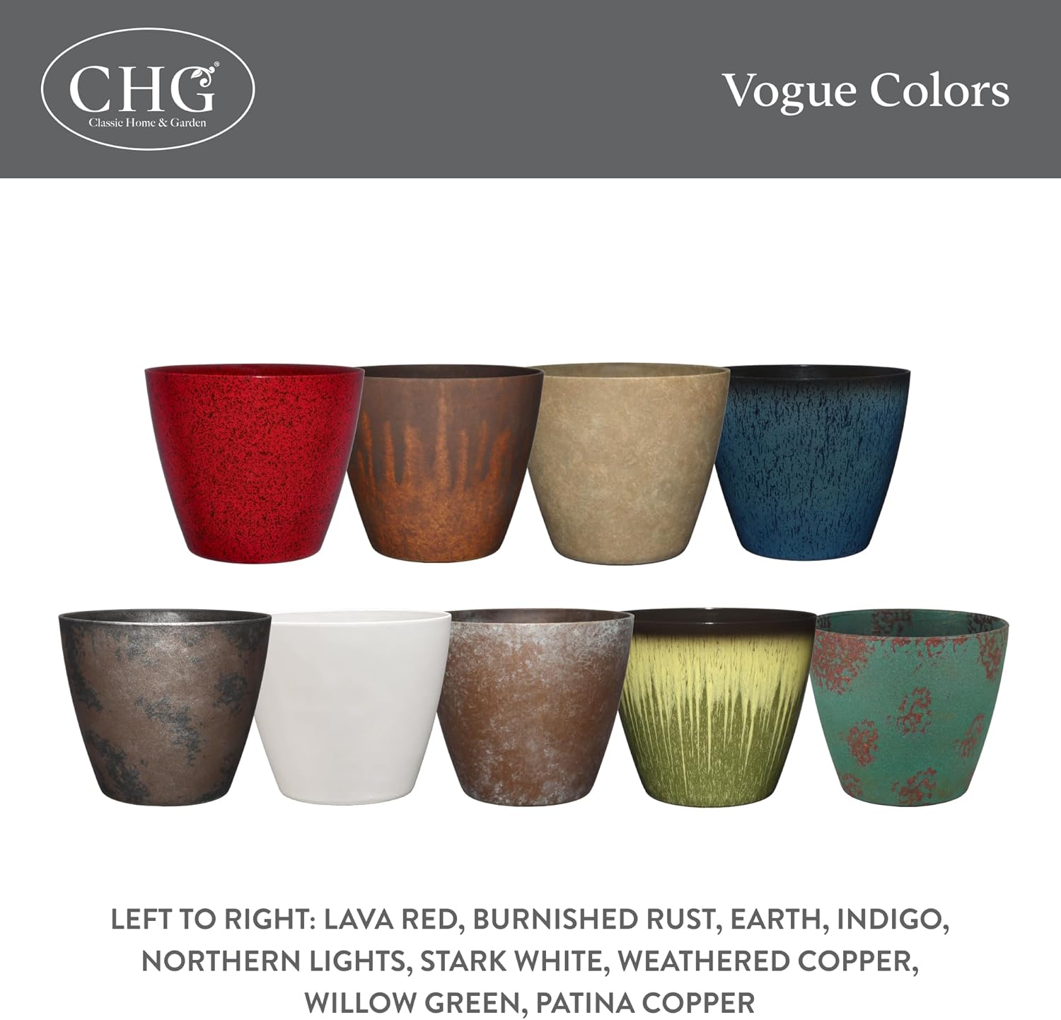 Classic Home and Garden by Growscape Vogue Planter Pots w/Pottery Quality Finish, Modern Indoor & Outdoor Flower