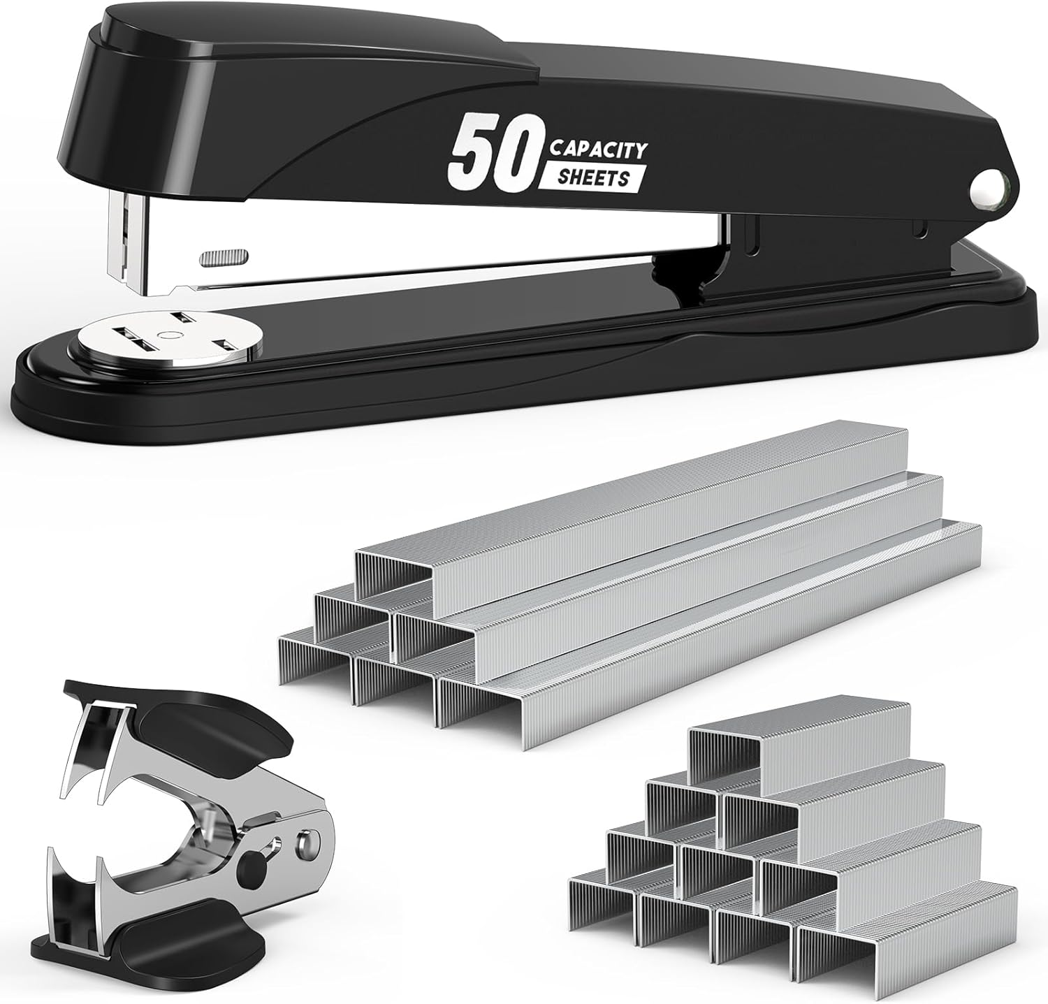 Metal Stapler Heavy Duty 50 Sheet Capacity with 1750 Staples and Staple Remover, Full Strip Staplers for Desk, No