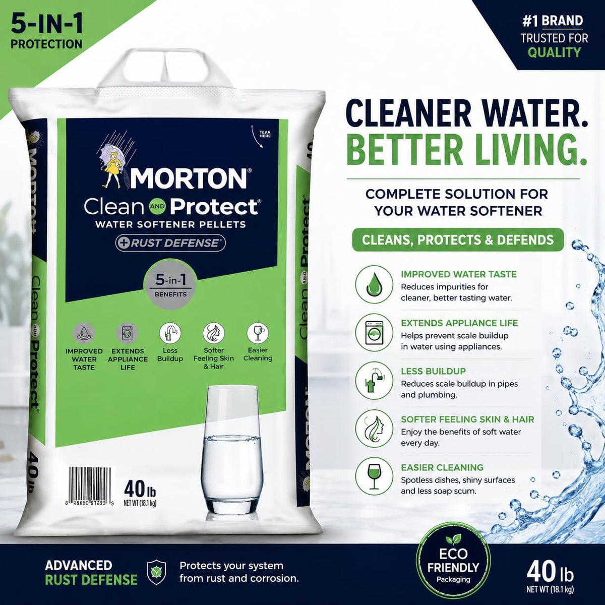 Morton Clean and Protect Plus Rust Defense Water Softener Salt Pellets 1 PACK