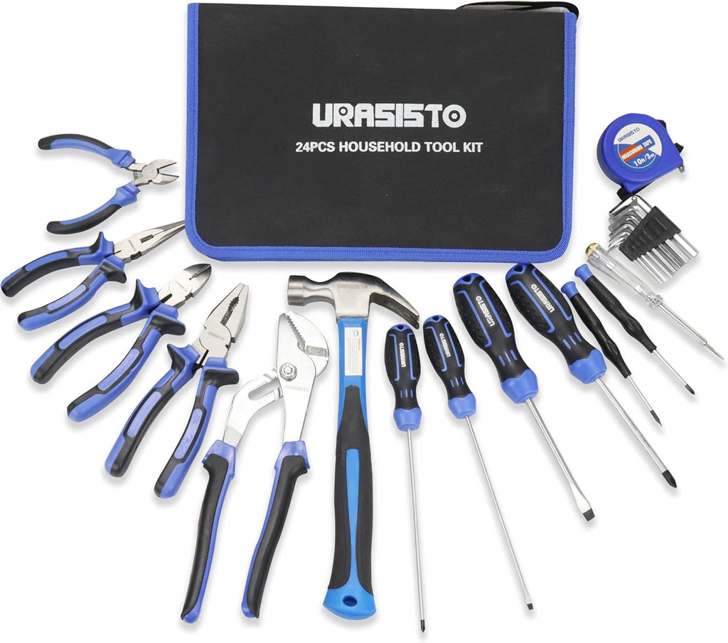 24-Piece Household Tool Kit for Men Repair Hand Tool Set Bag with Hammer, Screwdriver,Pliers, Wrench set with Storage