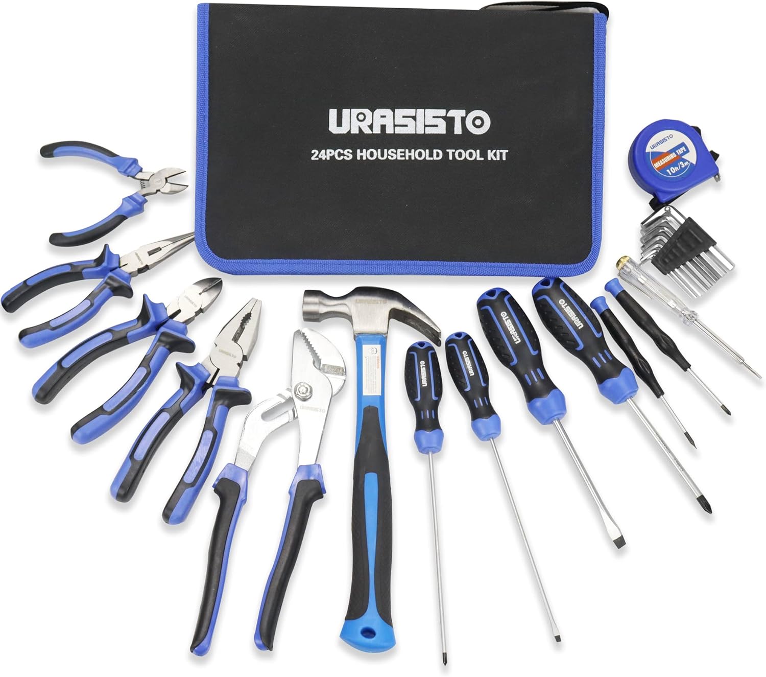 24-Piece Household Tool Kit for Men Repair Hand Tool Set Bag with Hammer, Screwdriver,Pliers, Wrench set with Storage