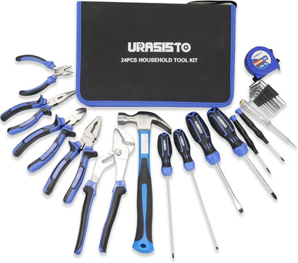 24-Piece Household Tool Kit for Men Repair Hand Tool Set Bag with Hammer, Screwdriver,Pliers, Wrench set with Storage