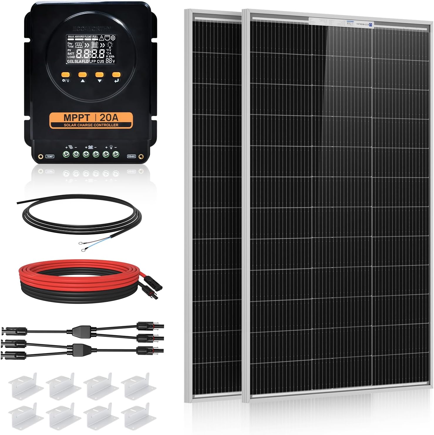 200 Watts 12 Volt/24 Volt Solar Panel Kit | 20A Bluetooth APP Monitoring MPPT Controller+25% High Efficiency Solar