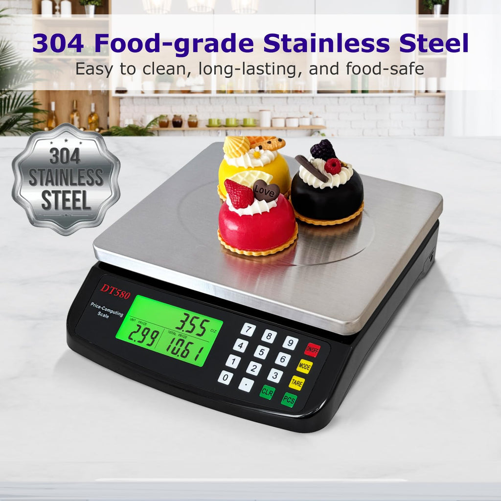 Large Digital Kitchen Scale 40kg/88lb Stainless Steel Price Computing Scale Counting Scale Deli Scale with LCD